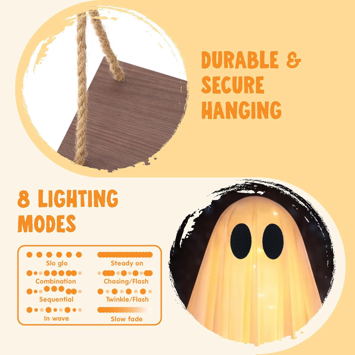 5 Ft Illuminated Hanging Ghost Swing - Enchanting Warm White LED Halloween Outdoor Decoration for Yard, Tree, and Front Porch