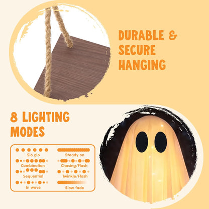 5 Ft Illuminated Hanging Ghost Swing - Enchanting Warm White LED Halloween Outdoor Decoration for Yard, Tree, and Front Porch